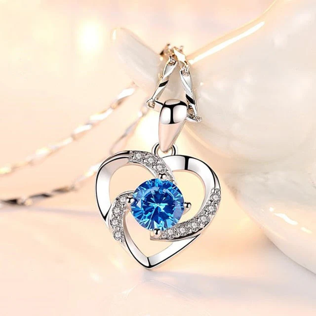 Kristallhjärtans Halsband - 925 Sterling Silver Hänge CZ Kristall