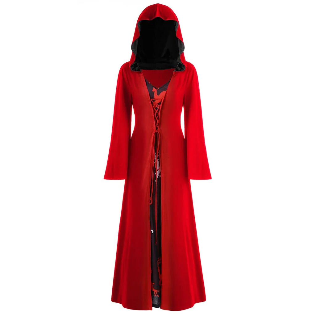 Officiell Medeltida Klänning Vampyr Häxa För Kvinnor Snörad Huva Kappa Robe