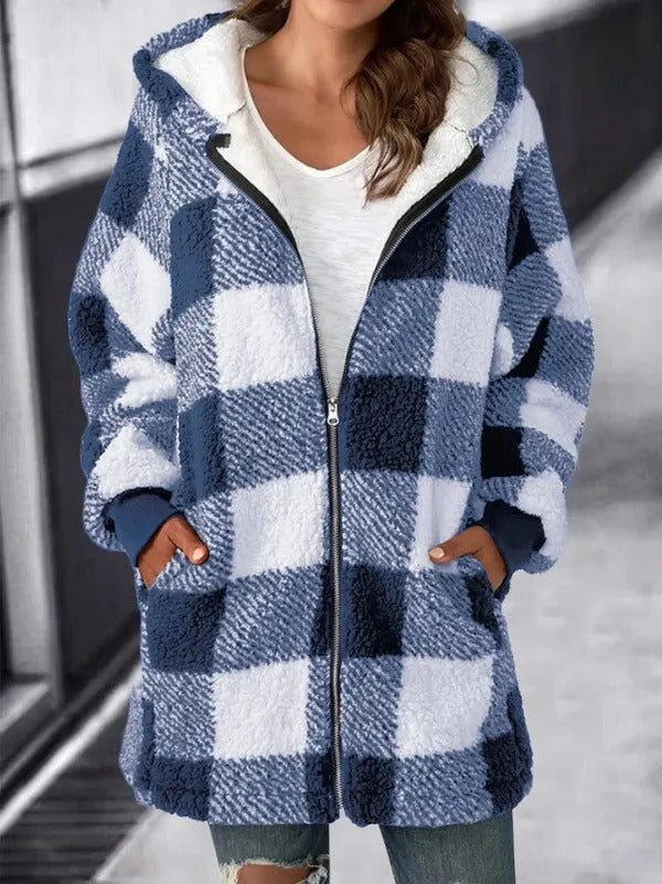 Kvinnors Oversized Hoodie Rutig Lös Kappa