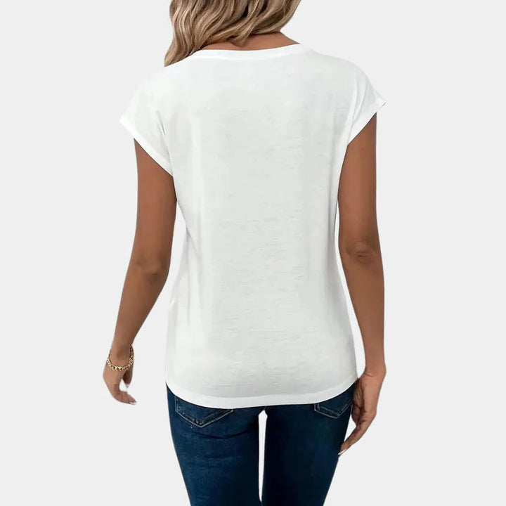 Avslappnad kvinnors V-ringad t-shirt