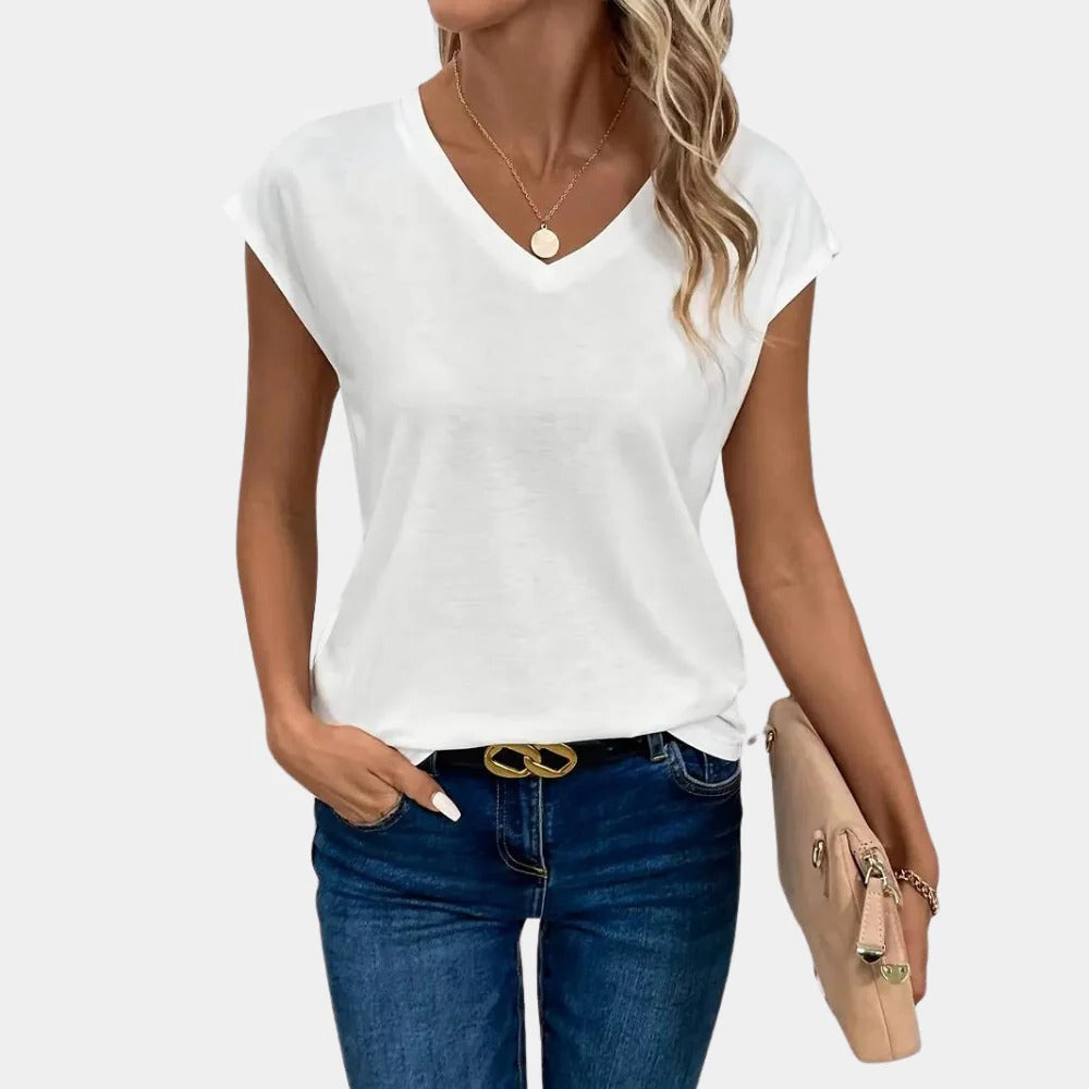Avslappnad kvinnors V-ringad t-shirt