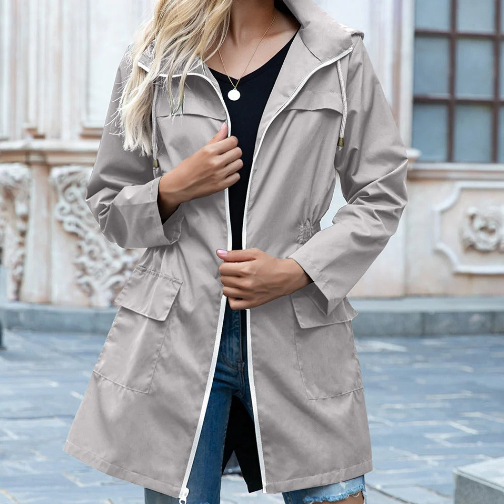 Stilren Dragkedja Trench Coat För Kvinnor