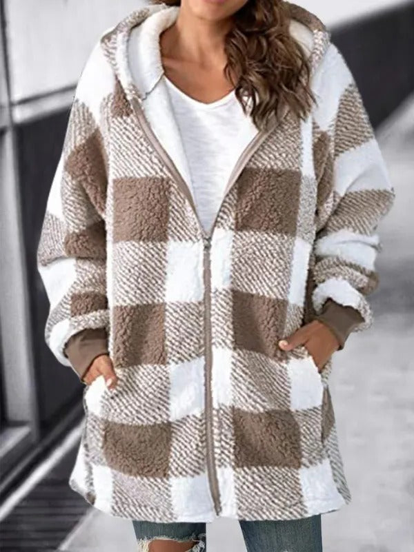 Kvinnors Oversized Hoodie Rutig Lös Kappa
