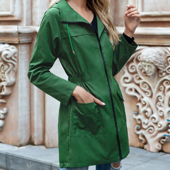 Stilren Dragkedja Trench Coat För Kvinnor
