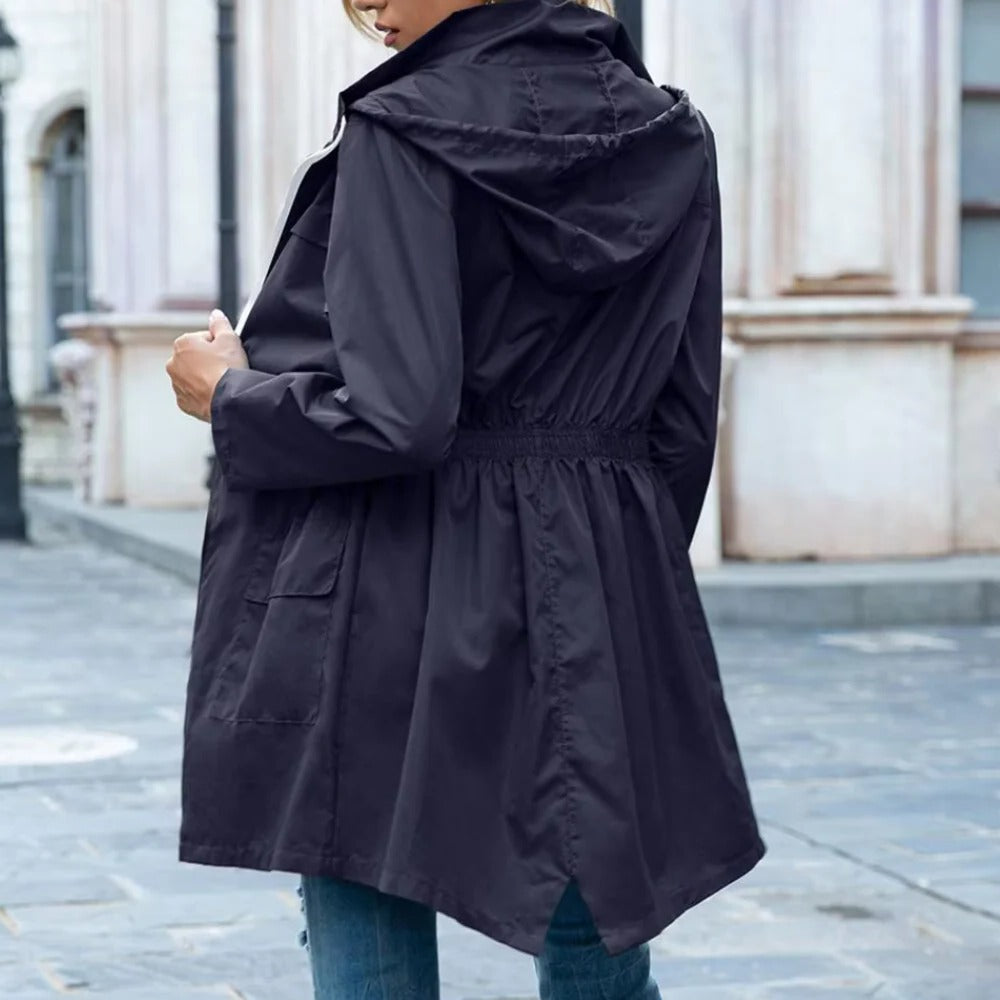 Stilren Dragkedja Trench Coat För Kvinnor
