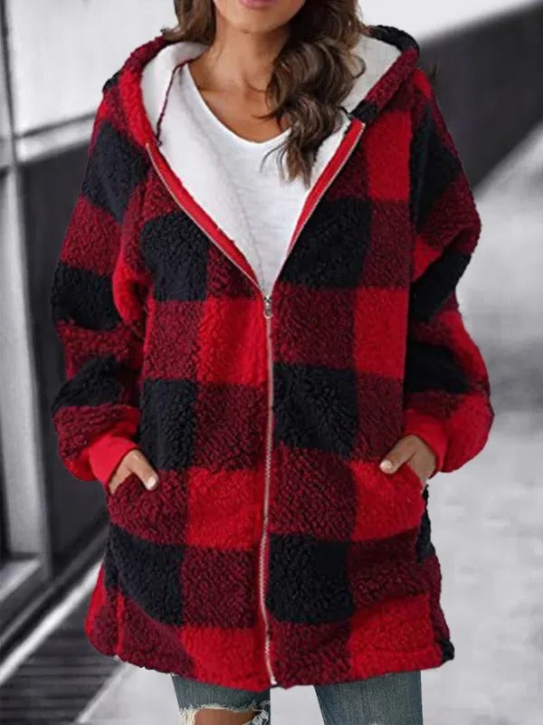 Kvinnors Oversized Hoodie Rutig Lös Kappa