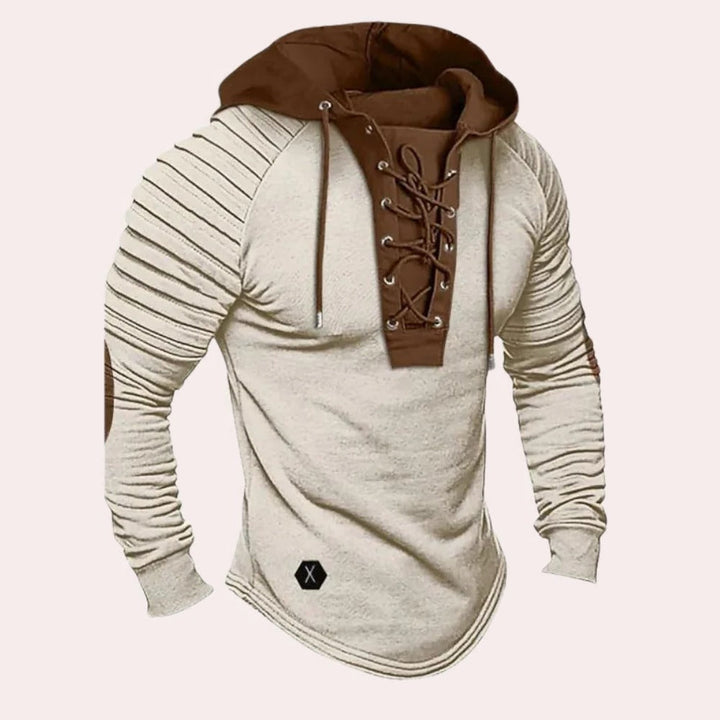 Modern herr sweatshirt med snörning och huva