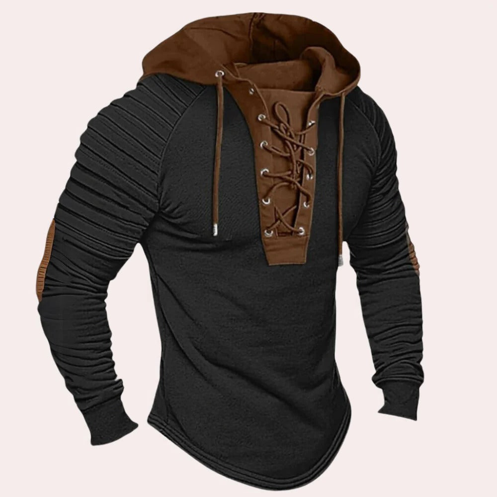 Modern herr sweatshirt med snörning och huva