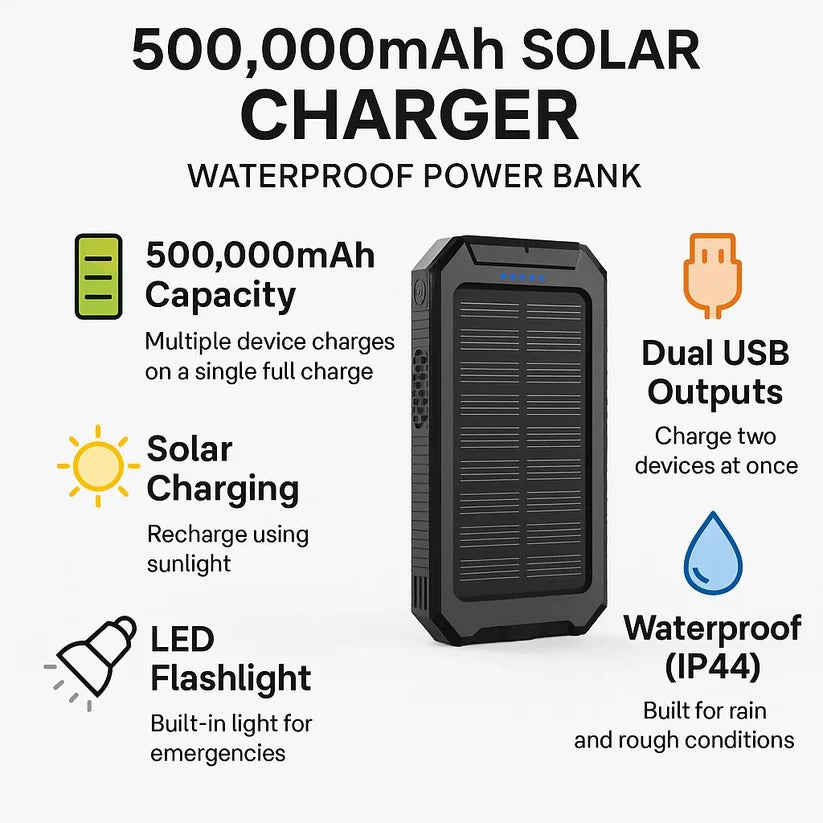 500000mAh Solcellsladdare Vattentät Power Bank Extern