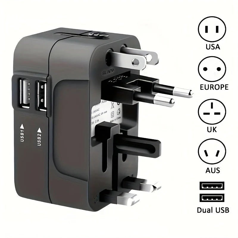Världsomspännande Reseadapter med Dubbel USB-laddningsport