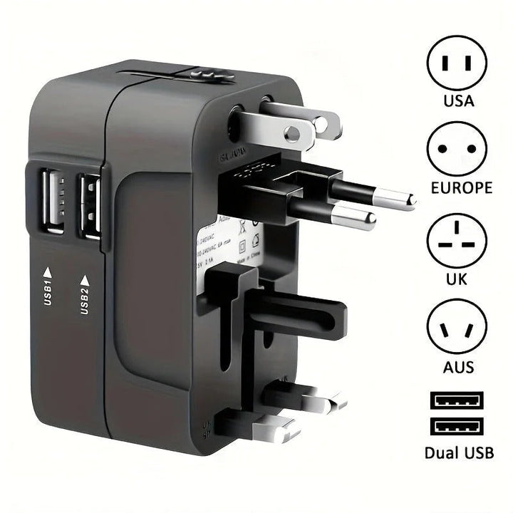 Världsomspännande Reseadapter med Dubbel USB-laddningsport