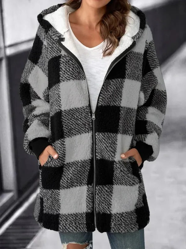 Kvinnors Oversized Hoodie Rutig Lös Kappa