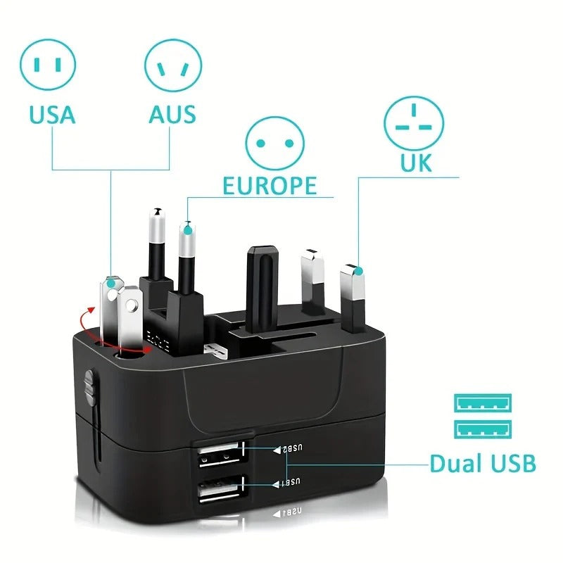 Världsomspännande Reseadapter med Dubbel USB-laddningsport