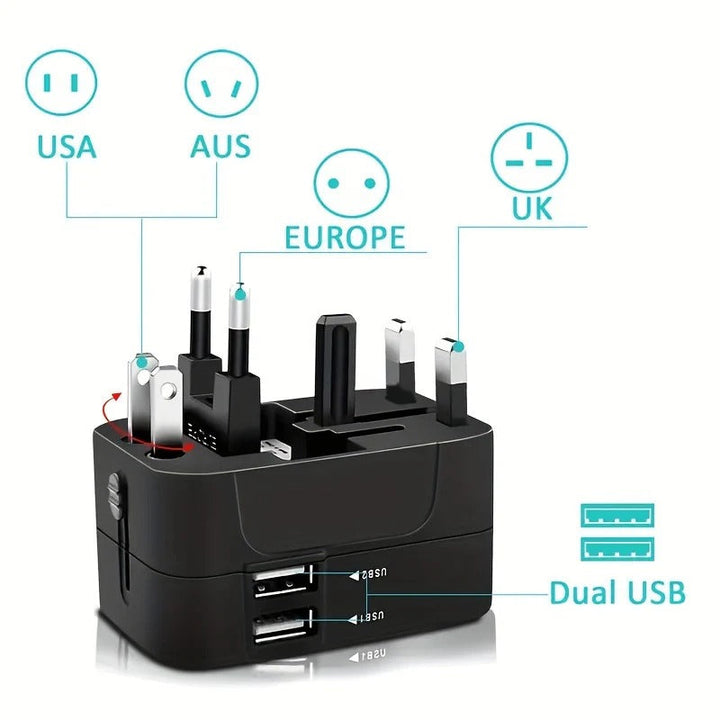 Världsomspännande Reseadapter med Dubbel USB-laddningsport