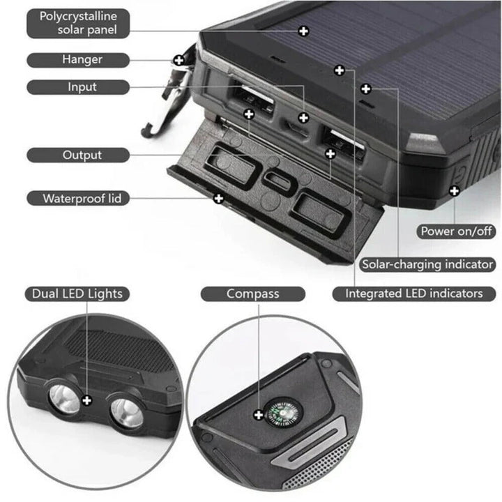 500000mAh Solcellsladdare Vattentät Power Bank Extern
