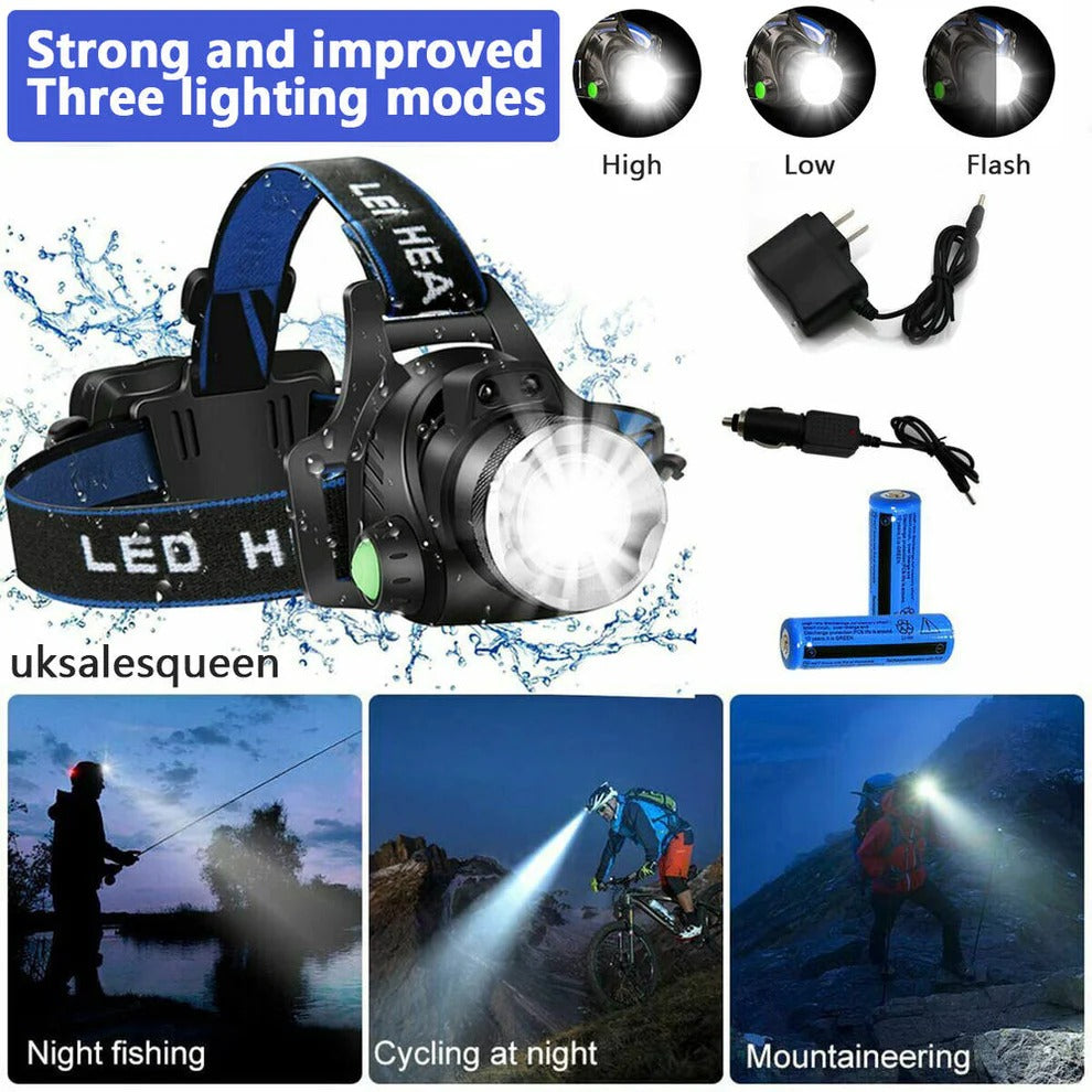 990000LM Uppladdningsbar LED-huvudlampa