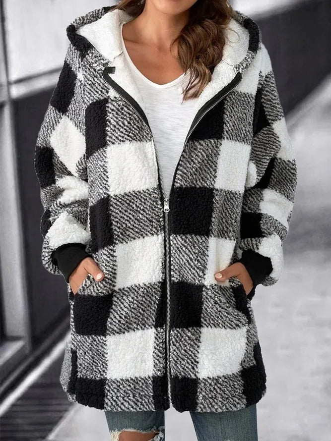 Kvinnors Oversized Hoodie Rutig Lös Kappa