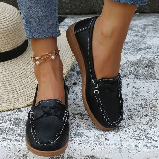 Kvinnors skor Mjukt läder Slip-on Gång Loafers Skor