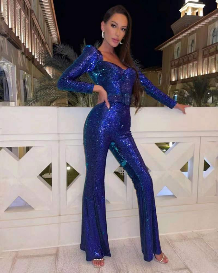 Paljett långärmad jumpsuit