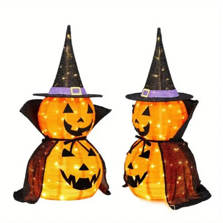 2 Pcs 3ft Halloween Fällbar Belyst In/Utomhus Pumpa Trädgårdsdekoration