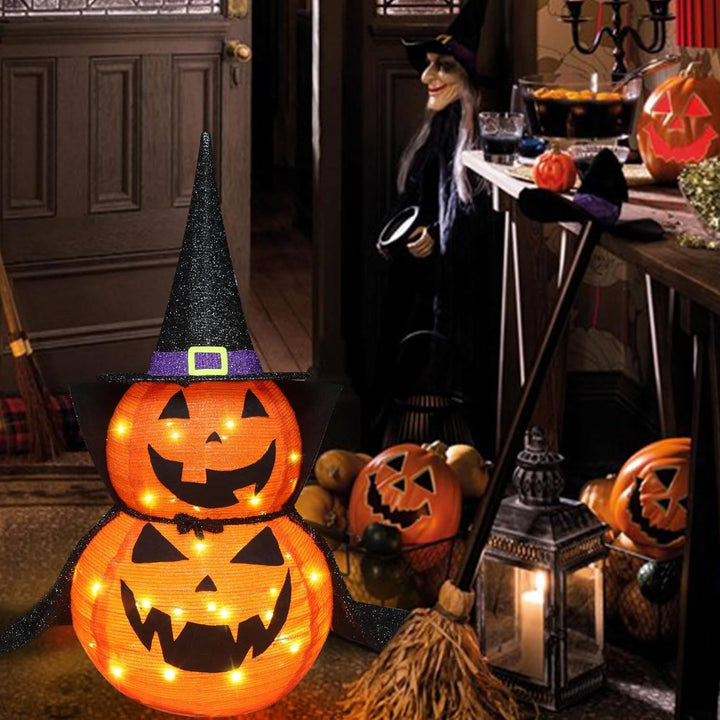 2 Pcs 3ft Halloween Fällbar Belyst In/Utomhus Pumpa Trädgårdsdekoration