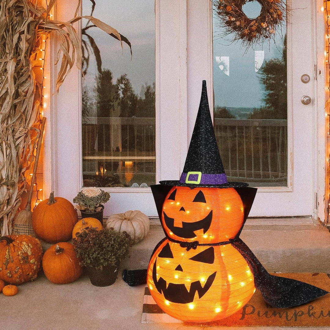 2 Pcs 3ft Halloween Fällbar Belyst In/Utomhus Pumpa Trädgårdsdekoration