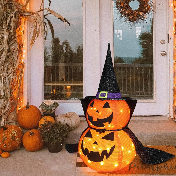 2 Pcs 3ft Halloween Fällbar Belyst In/Utomhus Pumpa Trädgårdsdekoration
