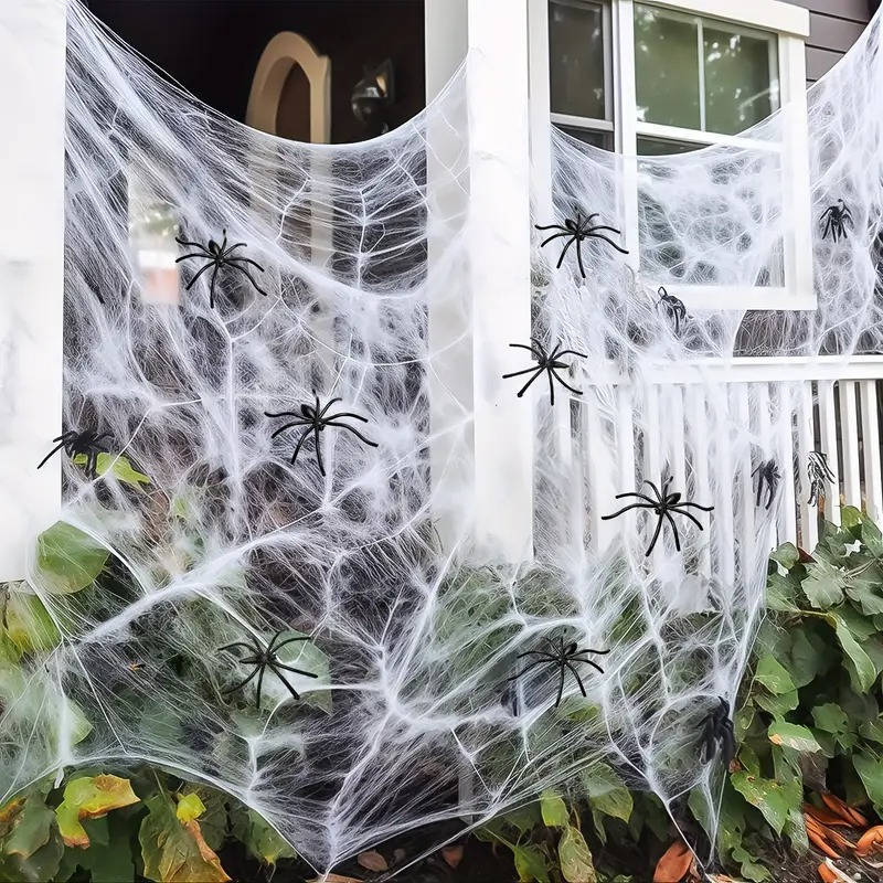 200 Kvm Spindelnät Halloween Dörrdekorationer Med Falska Spindlar