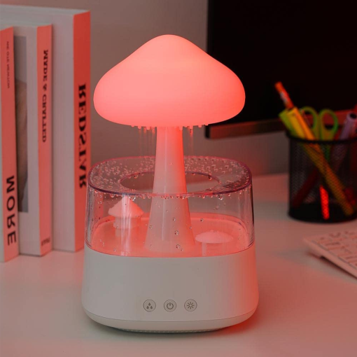 2-i-1 Skrivbordslampa Luftfuktare Regnmoln Aromaterapi Eterisk Olja Zen Diffuser &amp; Regnande Moln Nattlampa Svamp Lampa