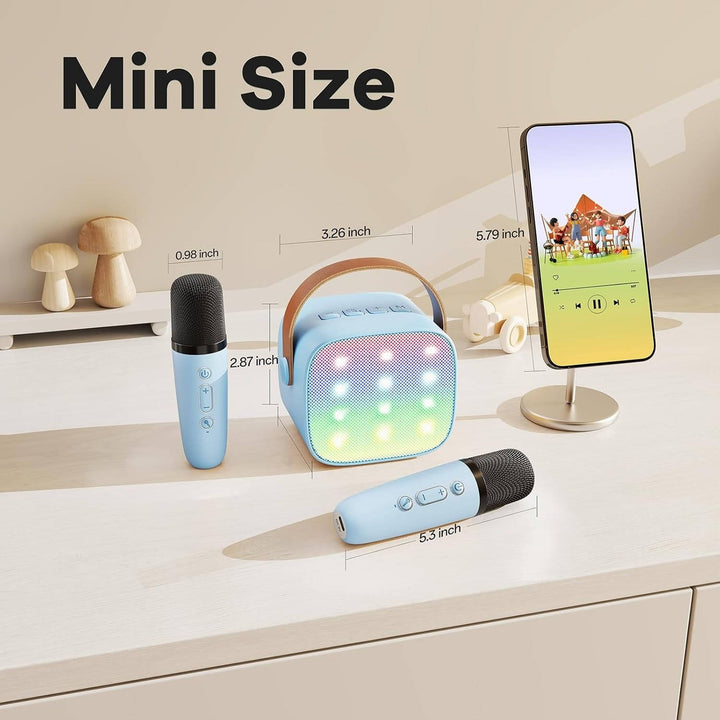 Mini Karaoke Maskin med 2 Trådlösa Mikrofoner