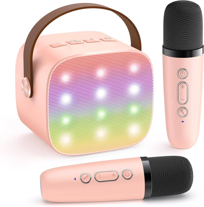 Mini Karaoke Maskin med 2 Trådlösa Mikrofoner