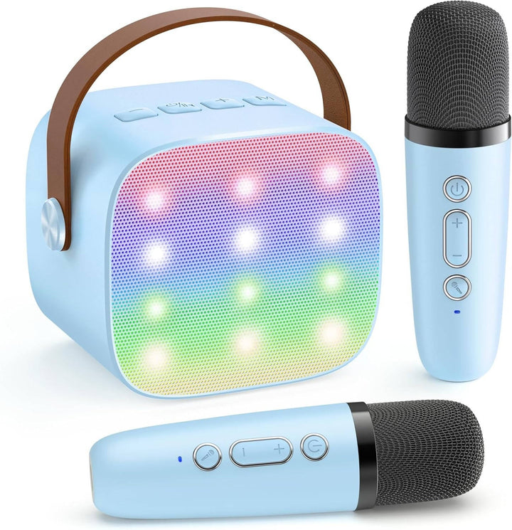 Mini Karaoke Maskin med 2 Trådlösa Mikrofoner