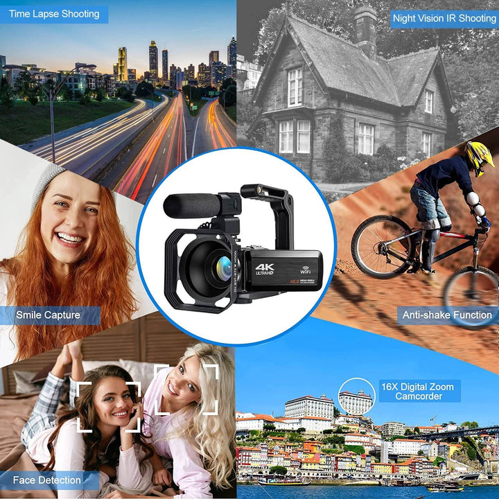 4K Videokamera Videokamera YouTube Vlogging WiFi 48MP Kamera