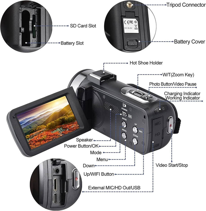 4K Videokamera Videokamera YouTube Vlogging WiFi 48MP Kamera