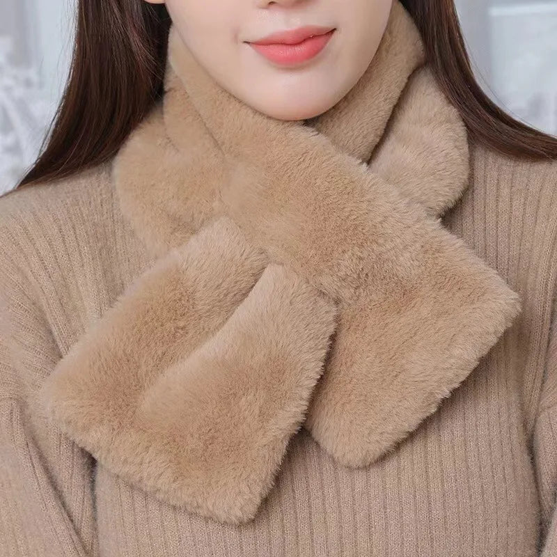 Faux Fur Cross Collar Nackvärmare Vinter Scarf