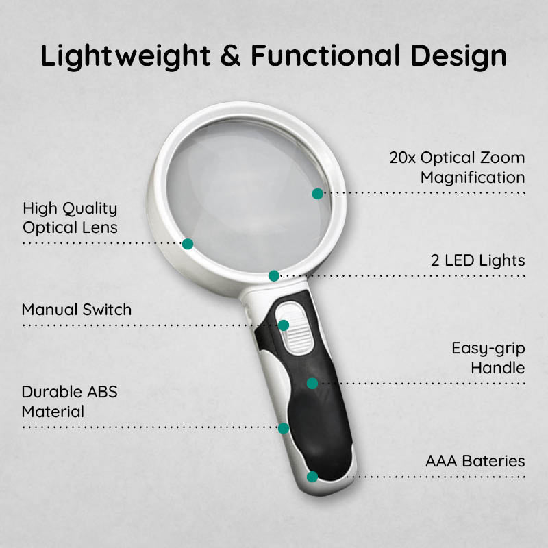 LED-belyst förstoringsglas – Handhållet läsglas för böcker och liten text