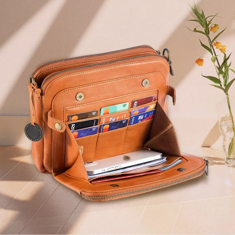 Tre-lagers Crossbody Läder Axelväska &amp; Clutch