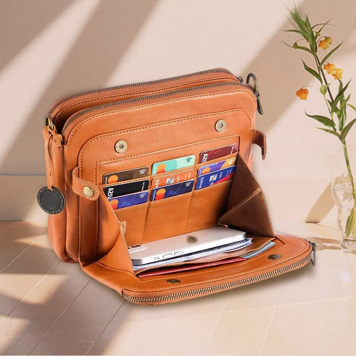 Tre-lagers Crossbody Läder Axelväska &amp; Clutch