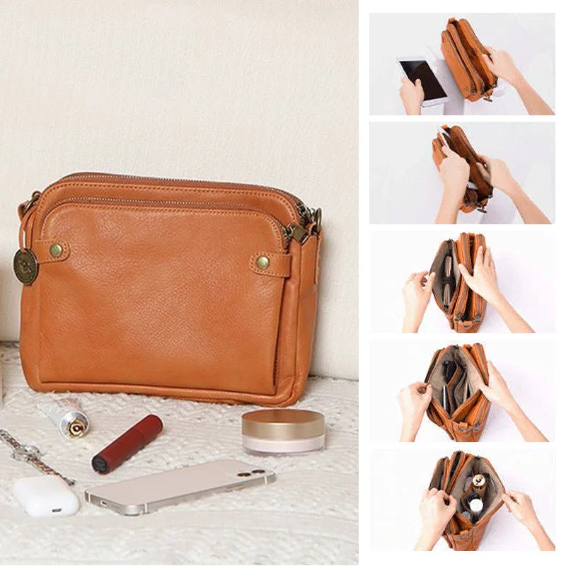 Tre-lagers Crossbody Läder Axelväska &amp; Clutch