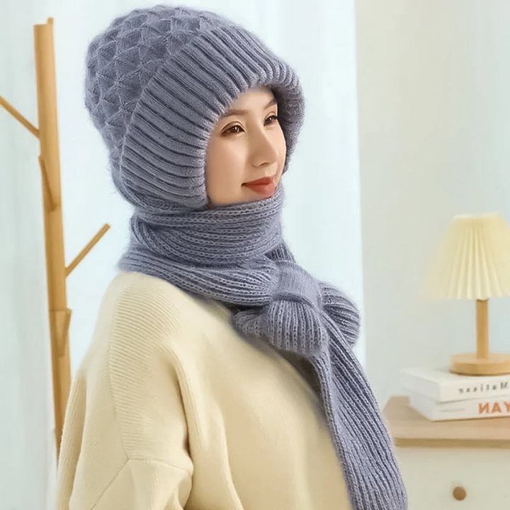 Kvinnors Vinter Integrerad Öronskydd Vindskydd Mössa Scarf