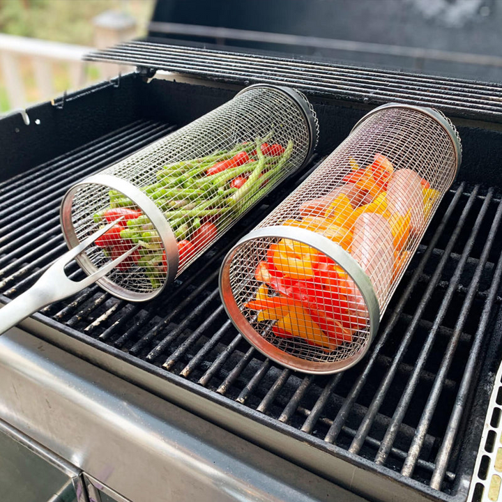 Rostfritt Stål Rullande BBQ Grillkorg
