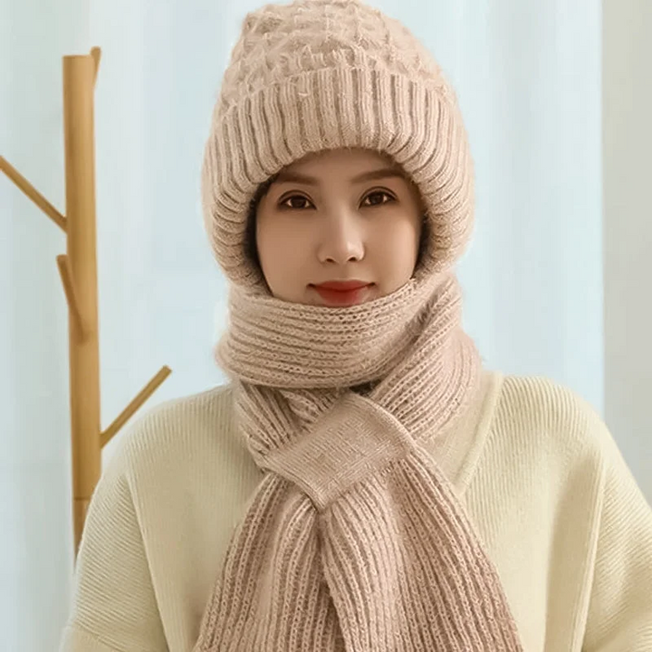 Kvinnors Vinter Integrerad Öronskydd Vindskydd Mössa Scarf