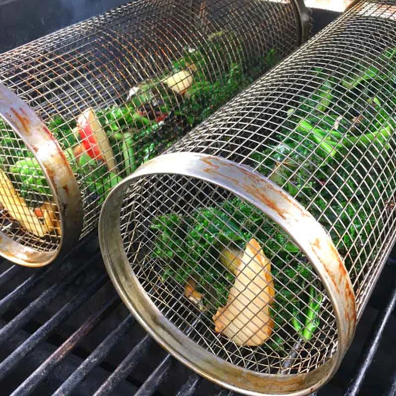 Rostfritt Stål Rullande BBQ Grillkorg