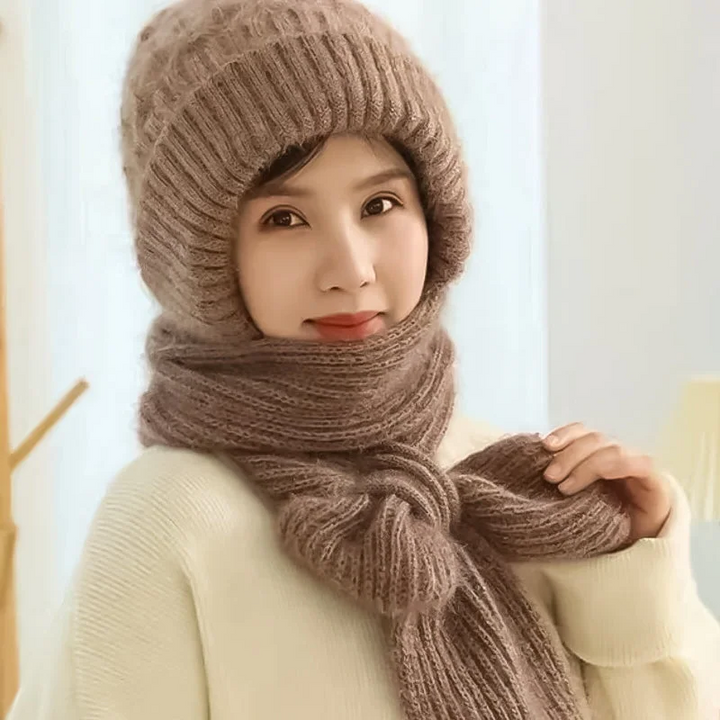 Kvinnors Vinter Integrerad Öronskydd Vindskydd Mössa Scarf