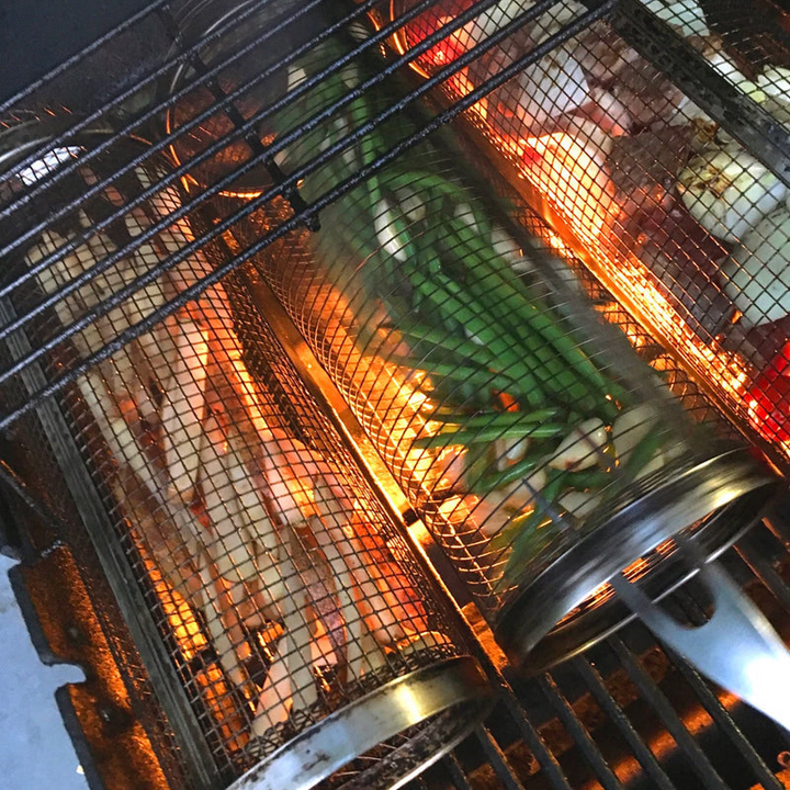 Rostfritt Stål Rullande BBQ Grillkorg