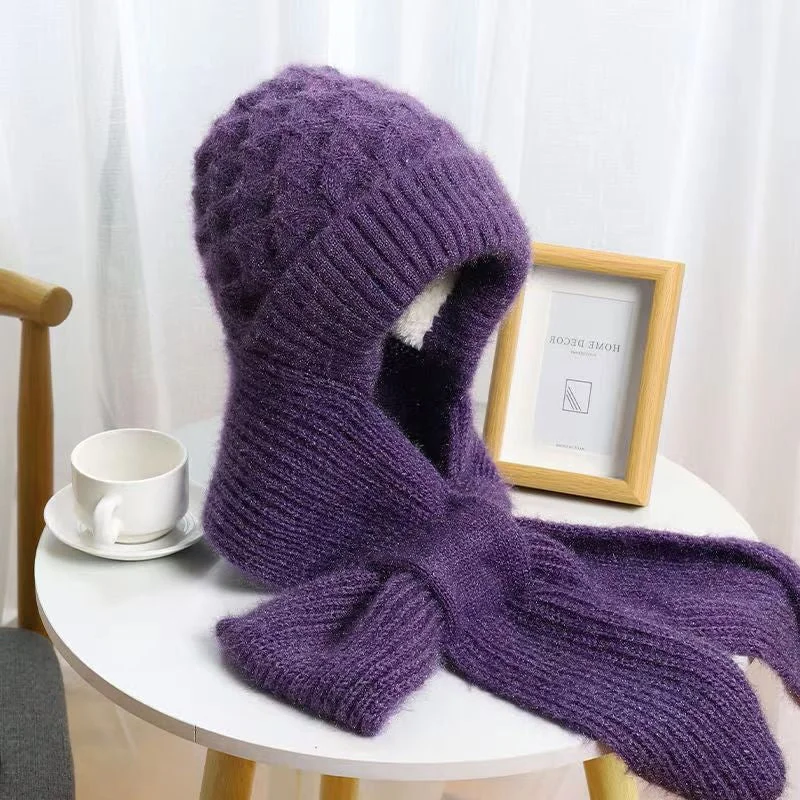 Kvinnors Vinter Integrerad Öronskydd Vindskydd Mössa Scarf