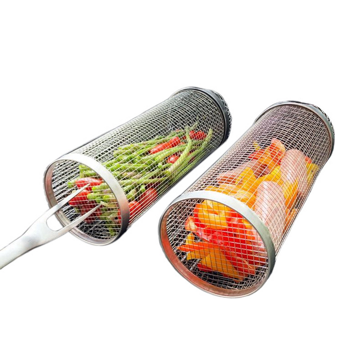 Rostfritt Stål Rullande BBQ Grillkorg