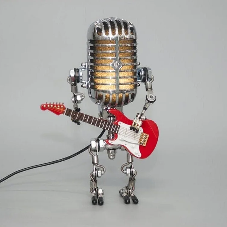 Vintage Metallmikrofon Robot Med Gitarrlampa