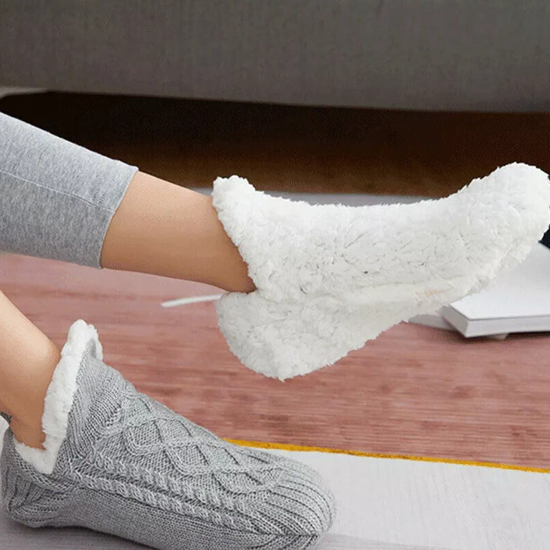 Halkfria Termosockor för Kvinnor Inomhus Varm Fleece Grip Sockor