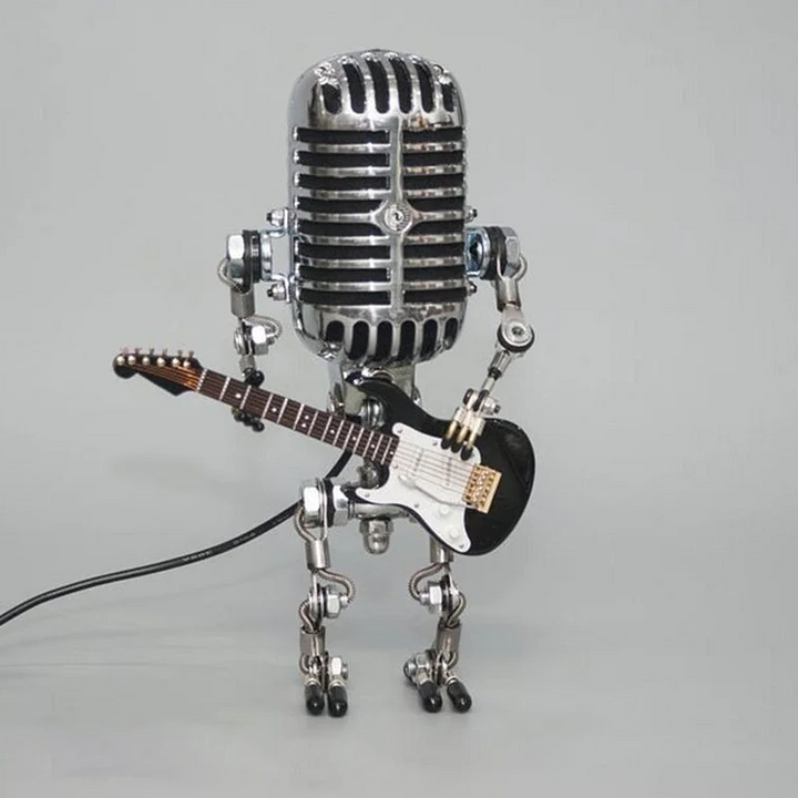 Vintage Metallmikrofon Robot Med Gitarrlampa